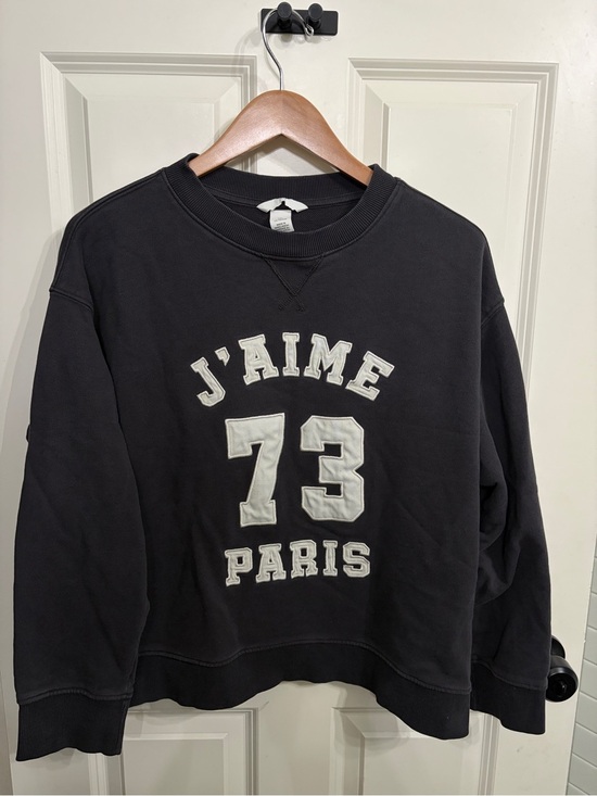 H&M Tops - Great condition size L navy blue 'J'AIME 73 PARIS' Graphic Sweatshirt by H&M